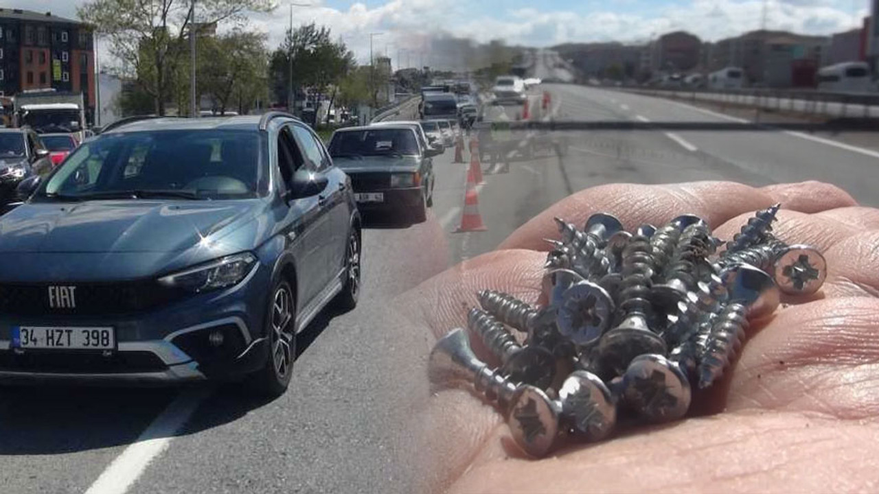 İstanbul'da yere dökülen vidalar trafiği felç etti! Araçların lastikleri patladı