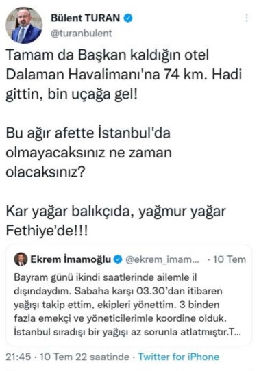 AKP’li Bülent Turan’dan İmamoğlu’na "otel" yanıtı: Komik bile değilsin, zavallı - Resim : 2