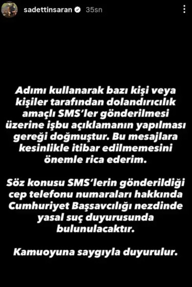 Sadettin Saran'dan dolandırıcılık uyarısı: Adımı kullanarak SMS gönderiyorlar - Resim : 1
