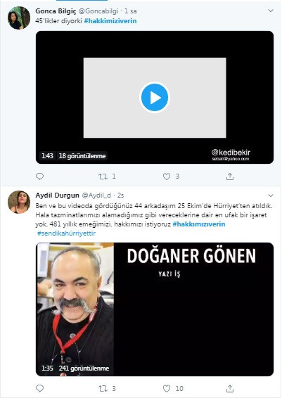 İşten çıkarılan Hürriyet gazetesi çalışanlarından kampanya: #HakkımızıVerin - Resim : 4