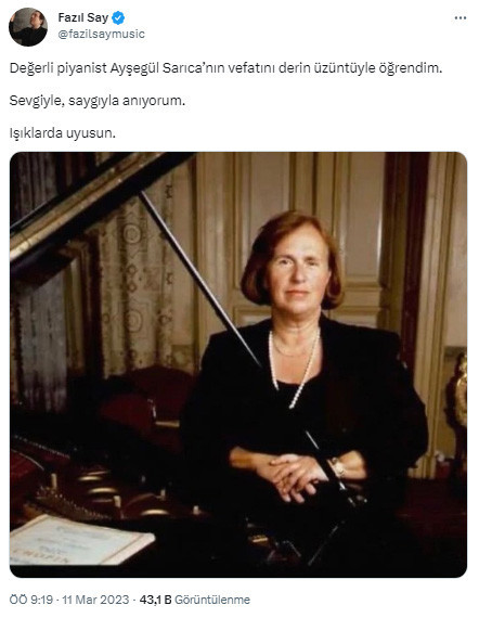Fazıl Say duyurdu: Piyanist Ayşegül Sarıca yaşamını yitirdi - Resim : 1