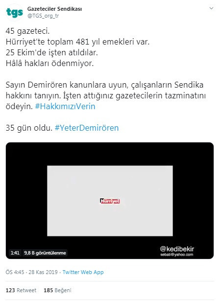 İşten çıkarılan Hürriyet gazetesi çalışanlarından kampanya: #HakkımızıVerin - Resim : 1