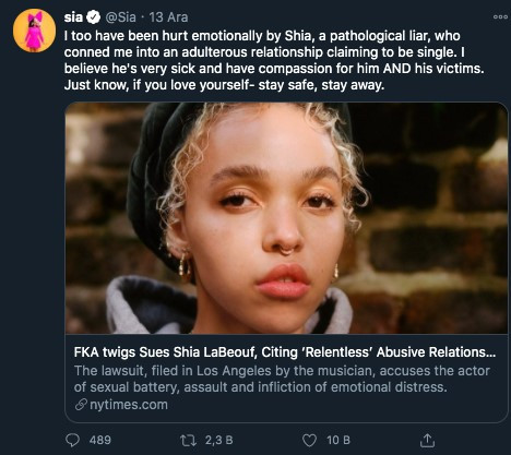 Sia'dan Shia LaBeouf yorumu: O patolojik bir yalancı! - Resim : 1