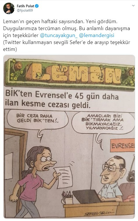 LeMan dergisinden Evrensel'e karikatürlü destek - Resim : 1