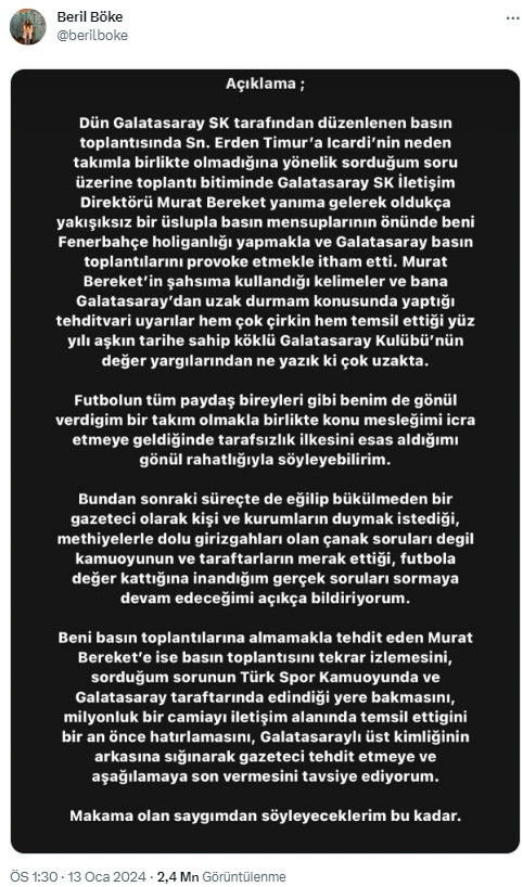 Galatasaray'da Murat Bereket'ten gazeteciye tehdit: Icardi sorusu tartışma çıkardı - Resim : 1