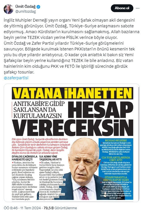 Yeni Şafak manşetten Ümit Özdağ'ı hedef aldı: Vatana ihanetten hesap vereceksin… - Resim : 2