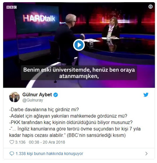 Erdoğan'ın danışmanı Gülnur Aybet, BBC o sözlerimi sansürledi dedi, kendisi Twitter'da paylaştı - Resim : 1