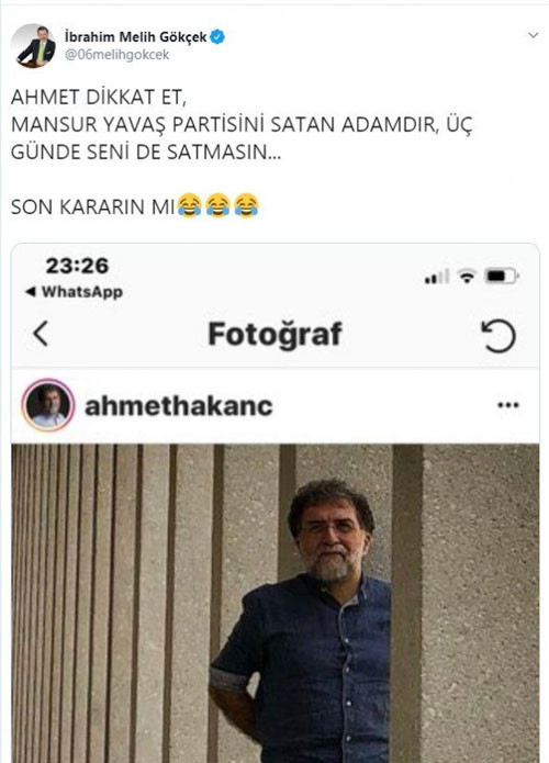Ahmet Hakan ile Melih Gökçek'in Mansur Yavaş atışması - Resim : 2