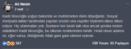 Aziz Nesin’in oğlu Kadir Mısıroğlu’na sahip çıktı - Resim : 1