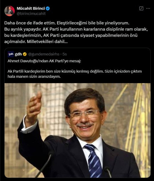 Mücahit Birinci'den Davutoğlu için "geri dönüş" çağrısı! - Resim : 1