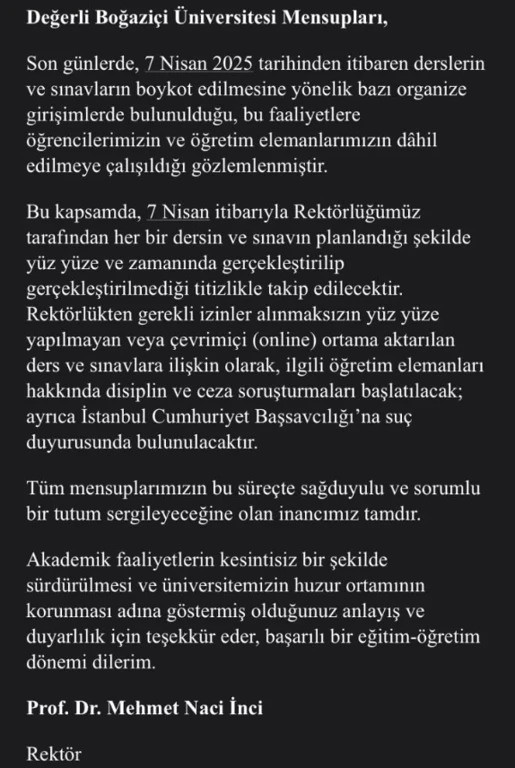 Boğaziçi Üniversitesi rektöründen akademisyenlere 'boykot' uyarısı - Resim : 1