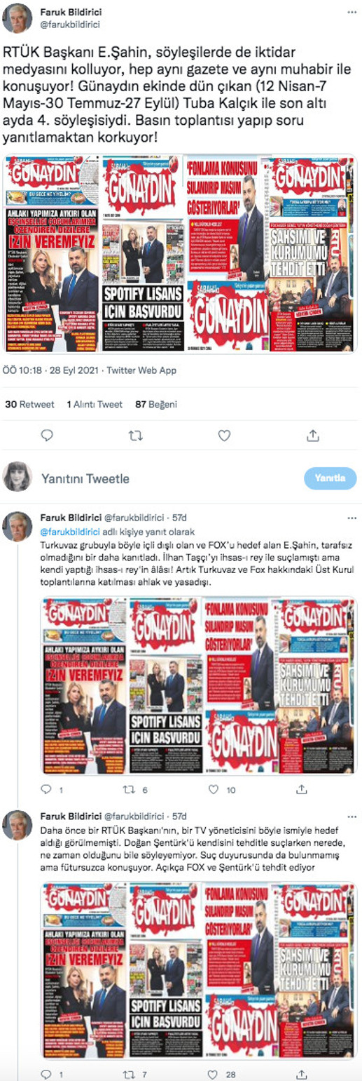 Faruk Bildirici RTÜK Başkanı'nı hedef aldı: "Yüzü kızarmadan 'gazetecilik ilkeleri' diyor" - Resim : 1