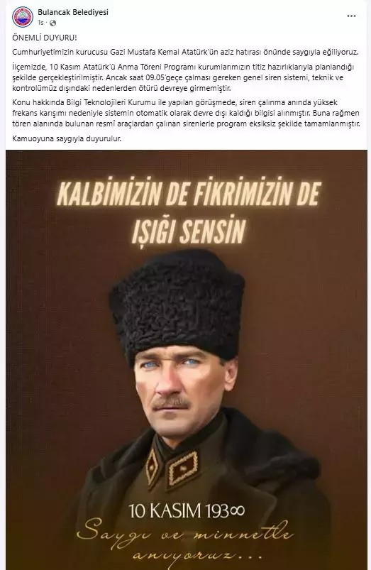 10 Kasım’da siren çalmadı: Belediye tepkiler sonrası açıklama yaptı - Resim : 1