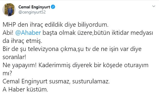 Cemal Enginyurt'tan iktidara yakın medyaya sitem! ‘A Haber'e küstüm’ - Resim : 1