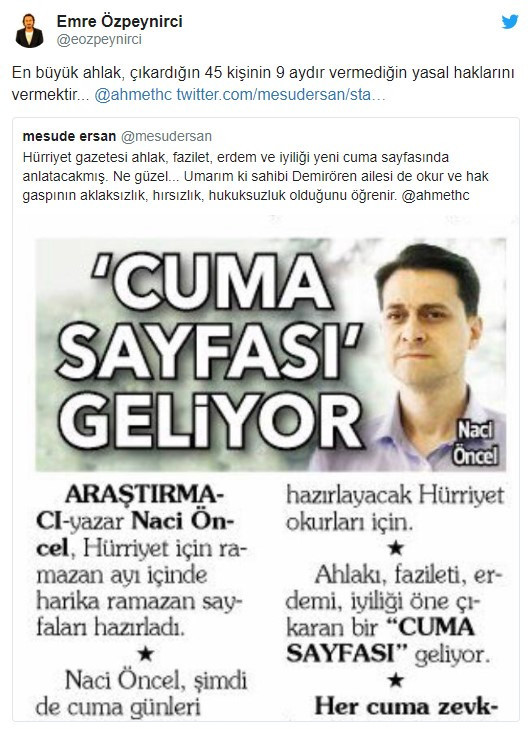 45’likler Hürriyet’in Cuma ekine ateş püskürdü! ‘Umarız Demirören ailesi eki okur’ - Resim : 2