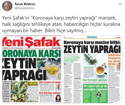 Yeni Şafak'tan bilimi hiçe sayan manşet: 'Koronaya karşı zeytin yaprağı' - Resim : 3