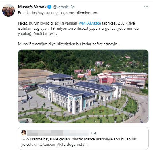Mustafa Varank'tan fabrika açılışını eleştiren Twitter takipçisine yanıt! - Resim : 1