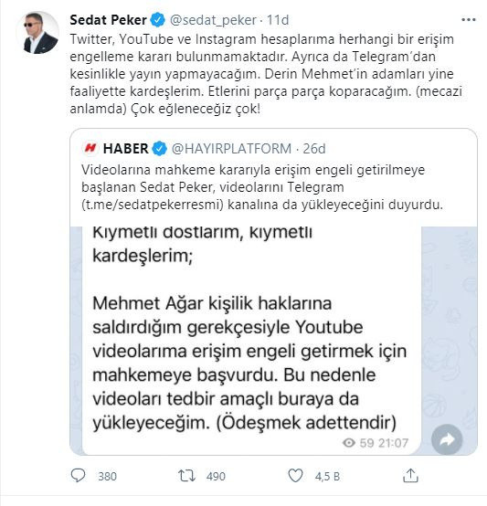 Paylaşımlarına erişim engeli mi geldi? Sedat Peker’den flaş açıklama! - Resim : 2