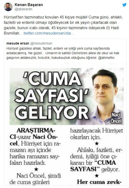 45’likler Hürriyet’in Cuma ekine ateş püskürdü! ‘Umarız Demirören ailesi eki okur’ - Resim : 3