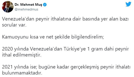 Bakan Muş'tan 'Venezuela'dan peynir ithalatı' açıklaması - Resim : 1