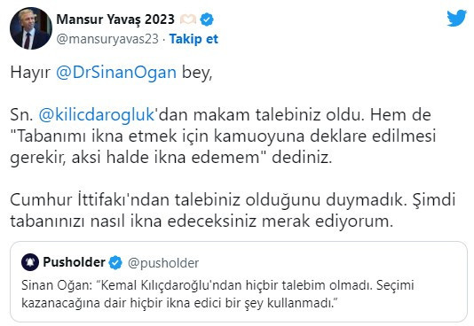 Mansur Yavaş’tan Sinan Oğan’a yalanlama: Kılıçdaroğlu'ndan 'makam' talep ettiniz - Resim : 1