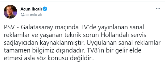 Acun Ilıcalı’dan PSV – Galatasaray maçı yayını hakkında açıklama - Resim : 1