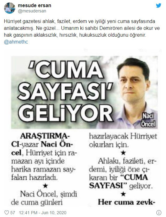 45’likler Hürriyet’in Cuma ekine ateş püskürdü! ‘Umarız Demirören ailesi eki okur’ - Resim : 1