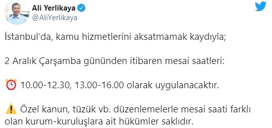 Vali Yerlikaya açıkladı: İstanbul'da mesai saatlerine düzenleme - Resim : 1