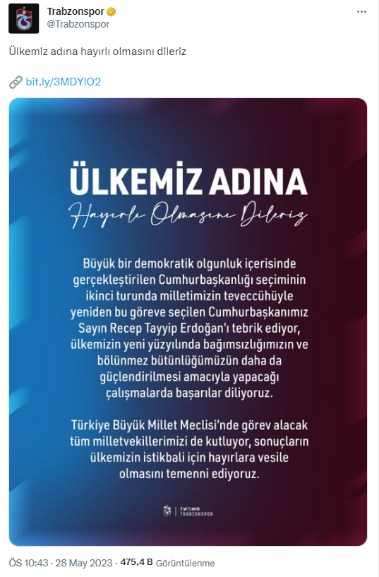 Süper Lig'in devleri, Cumhurbaşkanı Erdoğan'ı tebrik etti - Resim : 1