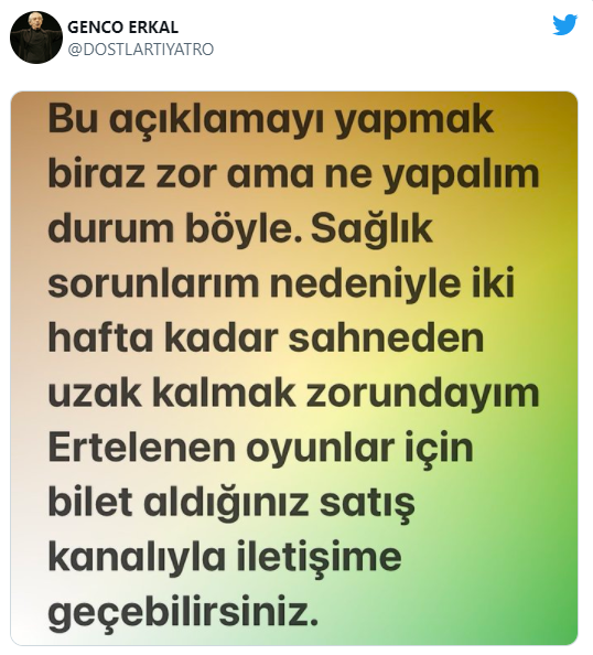 Genco Erkal'dan hayranlarını üzen haber - Resim : 1