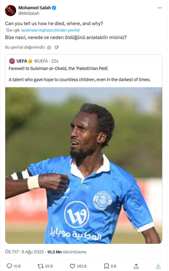 İsrail saldırısında hayatını kaybetmişti: UEFA'nın taziye mesajına Mohamed Salah'tan sert yanıt! - Resim : 1