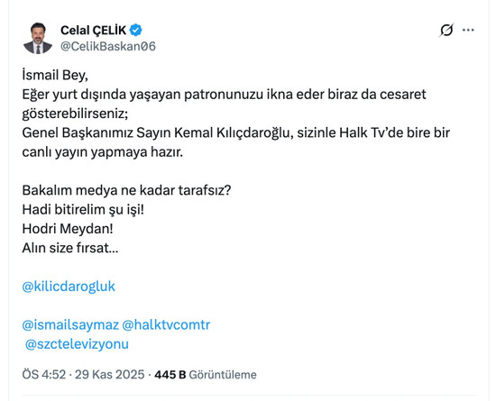 Kemal Kılıçdaroğlu’ndan İsmail Saymaz’a canlı yayın çağrısı! "Cesaret gösterebilirseniz..." - Resim : 1