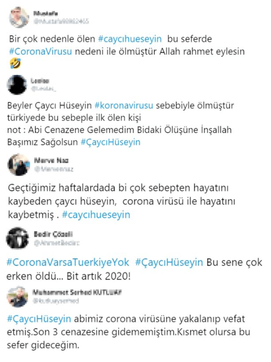 Twitter'ı çalkalayan iddia: Çaycı Hüseyin, koronavirüsten öldü! - Resim : 1