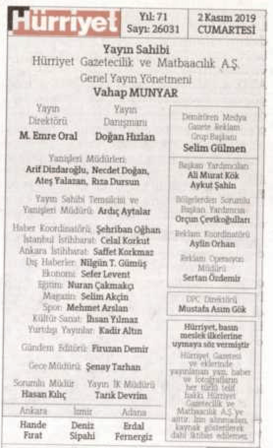 Hürriyet gazetesinde künye değişti - Resim : 2