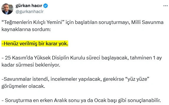 Hacır teğmenler iddiasını MSB'ye sordu: 'Kılıçlı yemin' soruşturmasında henüz verilmiş bir karar yok - Resim : 1