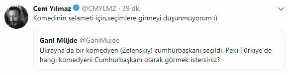Cem Yılmaz'dan seçim açıklaması: “Benden başkan olmaz” - Resim : 1