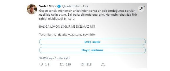 Vedat Milor'dan menemen anketi sonrası ikinci anket! - Resim : 1