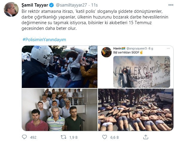 Şamil Tayyar, Boğaziçi öğrencilerini 15 Temmuz fotoğraflarıyla tehdit etti - Resim : 1