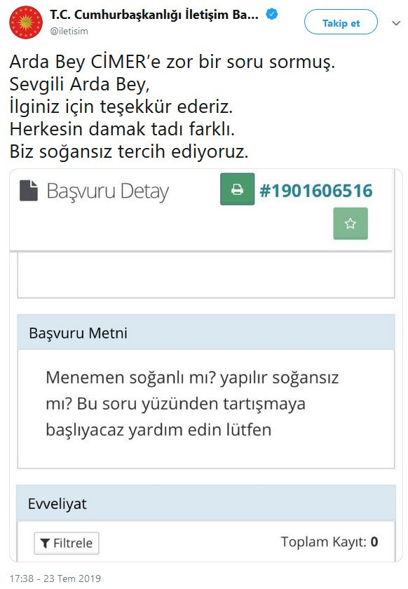 Cumhurbaşkanlığı yanıt verdi: Menemen soğanlı mı olur, soğansız mı? - Resim : 1