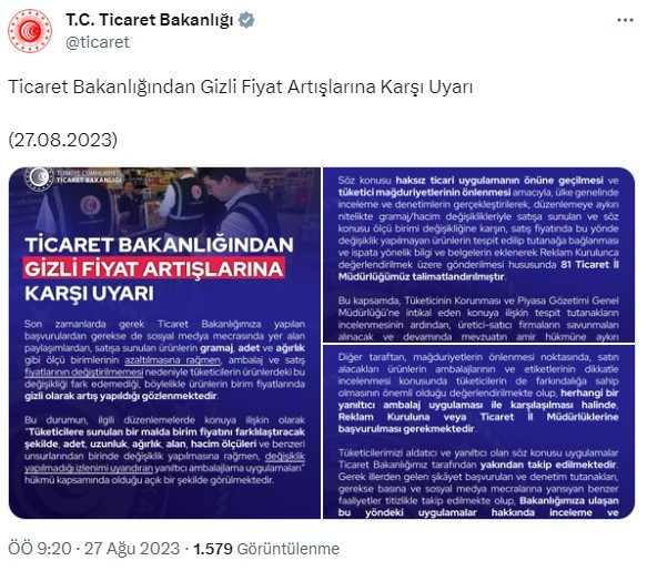 Ticaret Bakanlığından gizli fiyat artışlarına karşı uyarı: Ülke genelinde denetim gerçekleştirilecek - Resim : 1