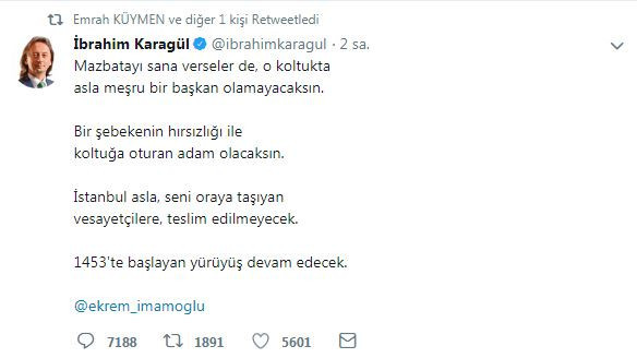 Yeni Şafak GYY'si Karagül'den İmamoğlu'na: Mazbatayı verseler de... - Resim : 1