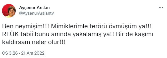 Arslan'dan RTÜK'e 'Terör mimikle övüldü' tepkisi: Bir de kaşımı kaldırsam neler olur... - Resim : 1