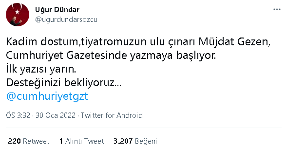 Uğur Dündar sosyal medyadan duyurdu... Müjdat Gezen hangi gazeteye köşe yazarı oldu? - Resim : 1