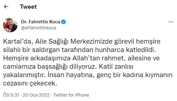 Bakan Koca'dan hemşire Ömür Erez cinayetine ilişkin açıklama - Resim : 1