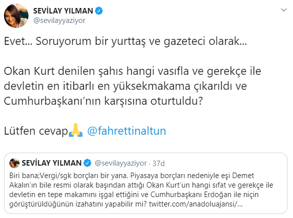 Sevilay Yılman’dan Okan Kurt tepkisi! "Hangi sıfatla Erdoğan'ın karşına oturdu?" - Resim : 1