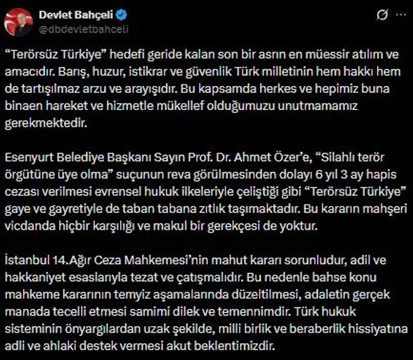 Bahçeli'den Ahmet Özer kararına tepki! "Bu kararın mahşeri vicdanda hiçbir karşılığı yok" - Resim : 1