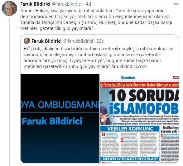 Faruk Bildirici Ahmet Hakan rahat anlasın diye kısa yazdı: 'Köşende yatak reklamı yaptığında...' - Resim : 1