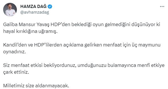 Hamza Dağ'dan Mansur Yavaş'a dikkat çeken gönderme! 'HDP' sözleri olay oldu! - Resim : 1