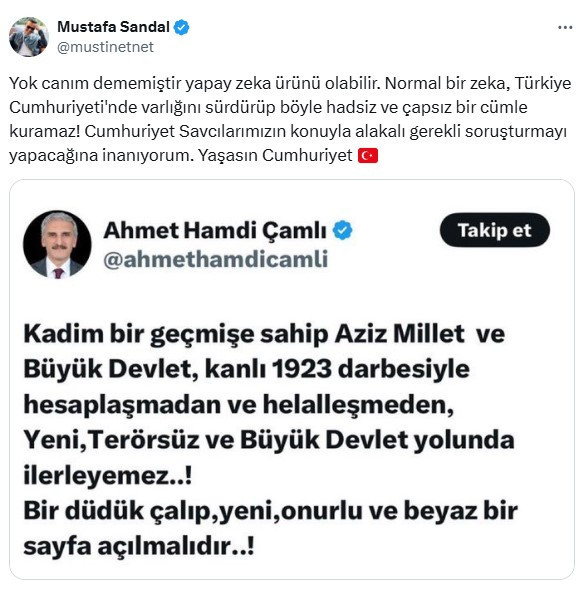 Mustafa Sandal’dan Ahmet Hamdi Çamlı’ya tepki: “Normal bir zeka böyle çapsız cümle kuramaz" - Resim : 1