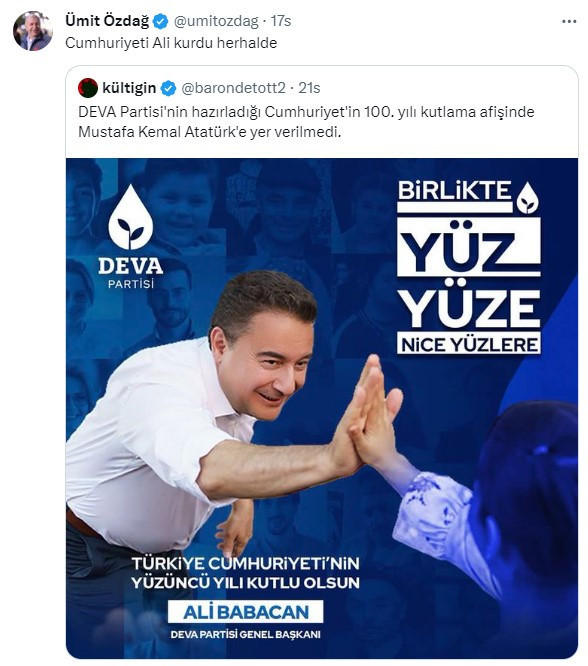 Babacan'ın paylaşımına Ümit Özdağ'dan olay yorum! "Cumhuriyeti Ali kurdu herhalde" - Resim : 1